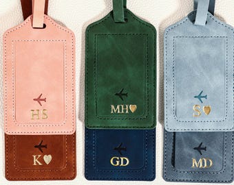 Personalized Leather Gold Stamping Luggage Tag | Monogramed Travel Tag | Groomsmen Proposa l Wedding gifts Travel Accessories Gift for Her