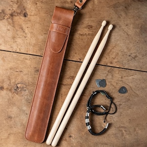Engraved Maple Drum Sticks Set | Custom Debossed Vegan PU Leather Drum Stick Holder, Personalized Gift for Drummers