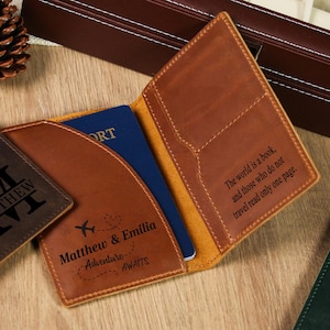 Estuche de cuero personalizado para pasaporte, regalo de viaje, estuche de cuero grabado para pasaporte, organizador de viaje personalizado, regalo de boda