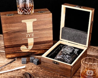 Gepersonaliseerde whiskyglazenset met houten kist | Cadeau voor bruidegom | Voorstel stalknecht | Ideeën voor huwelijkscadeaus voor heren | Whiskyset voor hem