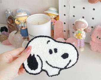 snoopy mug rugs, handmade coasters, punch needle mug rugs, home decor, office decor, snoopy coasters