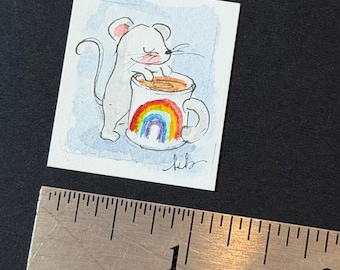 Rainbow Mug Mouse - Teensie Hand-Drawn Art