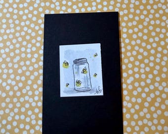 Be the light!  Fire flies in a tall jar - Teensie Hand-Drawn Art