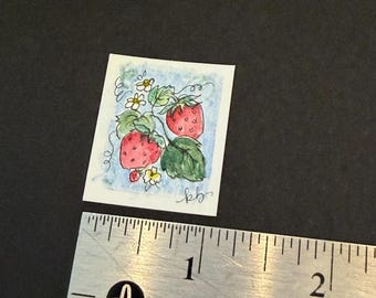 Strawberries- Teensie Hand-Drawn Art