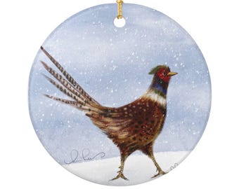 Kim Bade Original Art - Pheasant  printed on a Ceramic Ornament