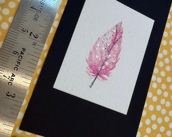 SALE!  Pink sparkling feather - Teensie Hand-Drawn Art