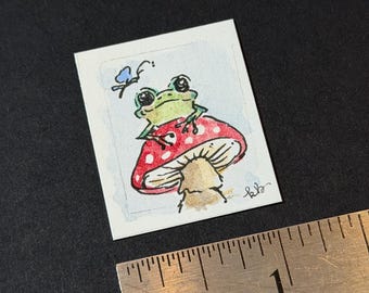 Frog on a Shroom - Teensie Hand-Drawn Art