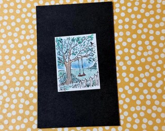 tree swing in the yard - Teensie Hand-Drawn Art