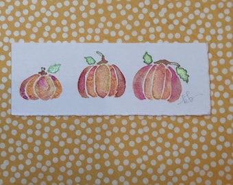 Autumnal Trio o’Pumpkin   - small watercolor painting 1.25 x 3.75 inch