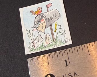 Mailbox Robin - Teensie Hand-Drawn Art