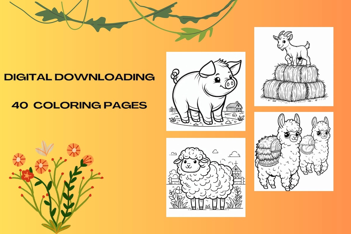 40 Cute Baby Farm Animals Coloring Pages | Kawaii Animal Coloring Book ...