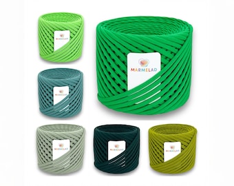 Green T-Shirt Yarn: 7-9 mm Crochet Cotton Ribbon, 109 Yards