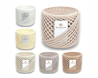 Chunky T-Shirt Yarn: 7-9mm White & Beige Cotton Jersey Ribbon