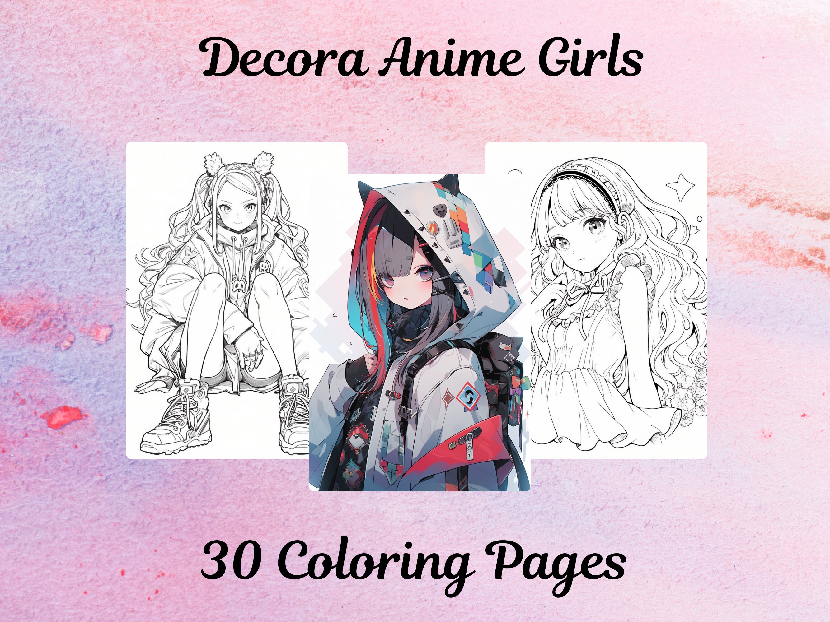 30 Decora Girls Anime Coloring Pages, Printable PDF, Instant Download