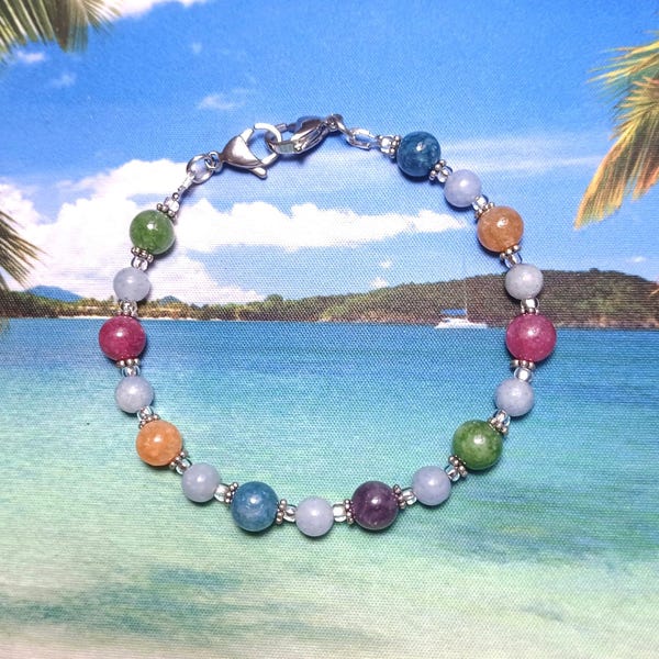 Multicolor Jade Interchangeable Medical Alert Replacement Bracelet - 8mm/4mm Gemstones