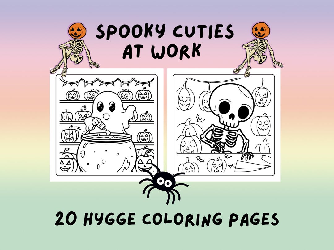 20 Spooky Cuties at Work Coloring Pages Hygge Coloring Pages for Kids and Adults Printable PDF ...