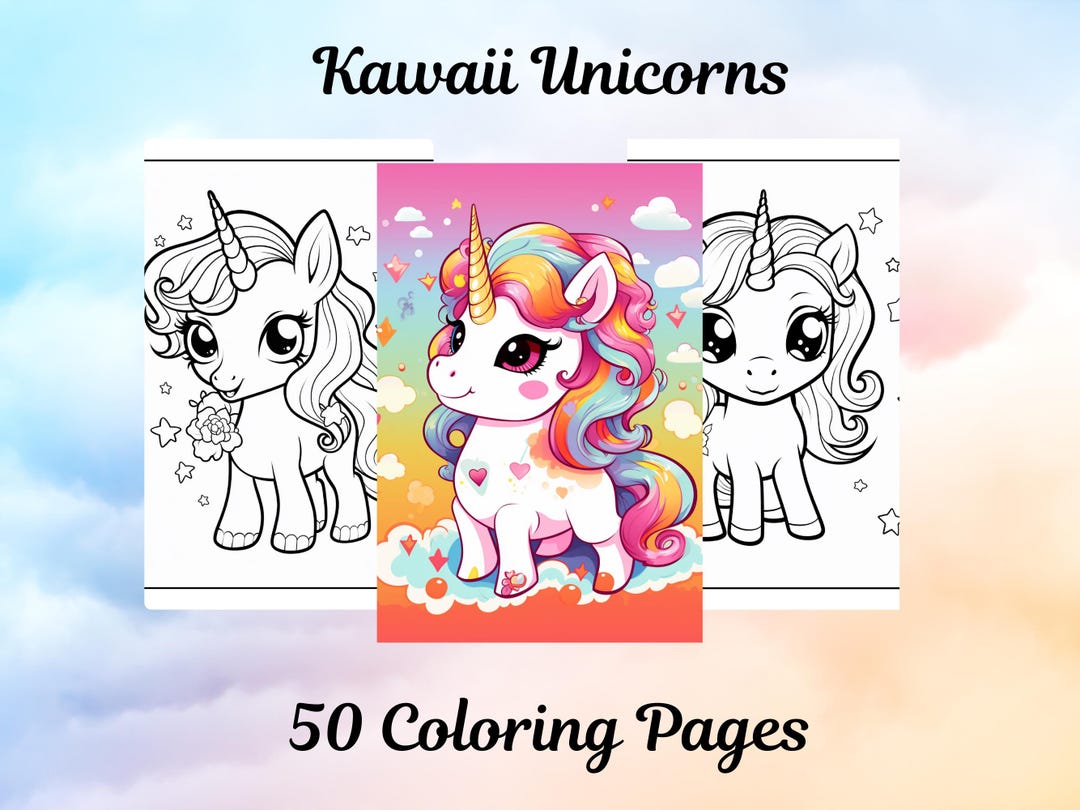 50 Cute Kawaii Unicorn Coloring Pages for Kids Children's Coloring ...