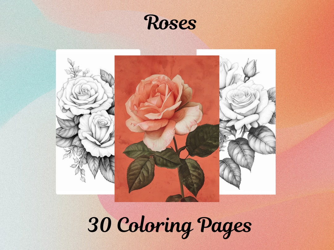 30 Roses - Adult Coloring Pages - Printable PDF, Instant Download ...