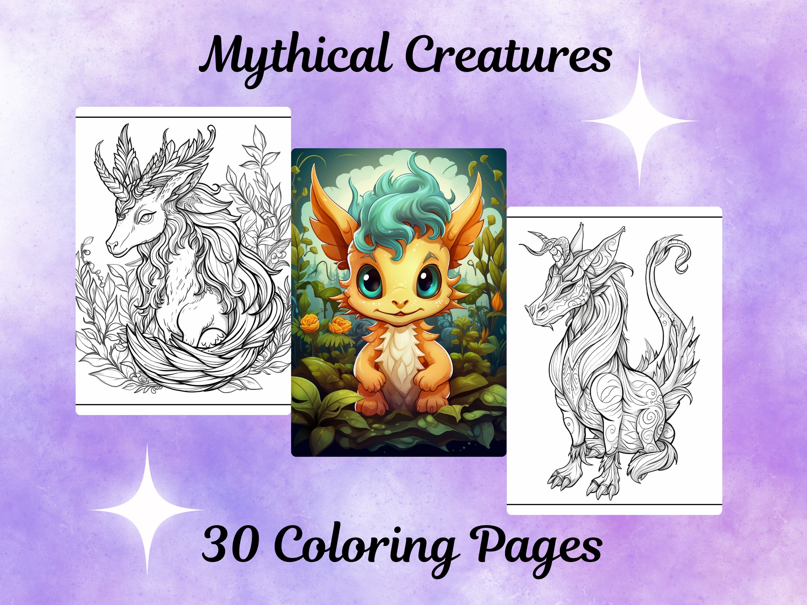 30 Enchanting Mythical Creatures Adult Fantasy Coloring Pages Printable ...