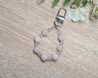 Rose Quartz Purse Charm - Beaded Zipper Pull - Bag, Backpack or Journal Accessory