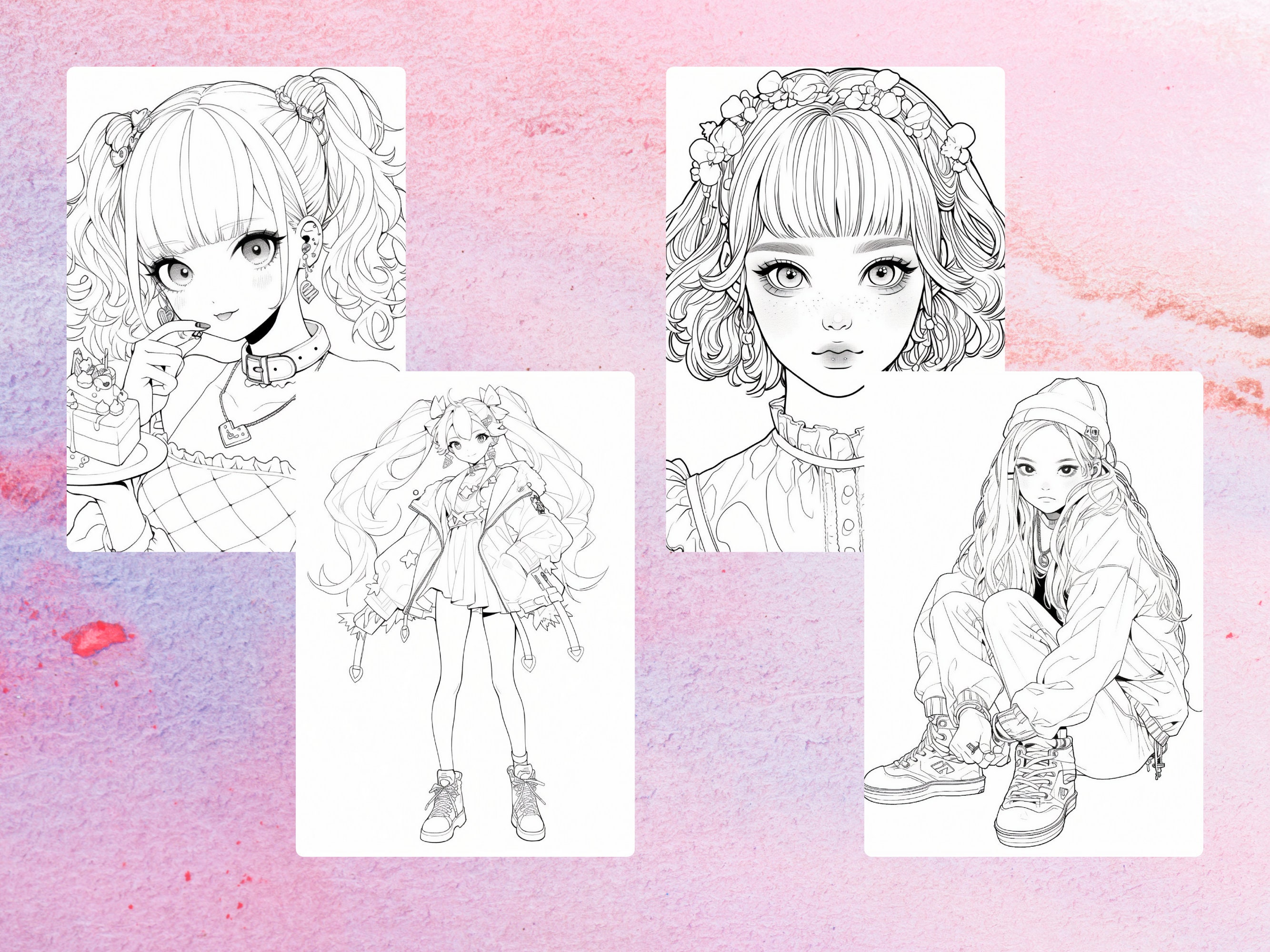 30 Decora Girls Anime Coloring Pages, Printable PDF, Instant Download