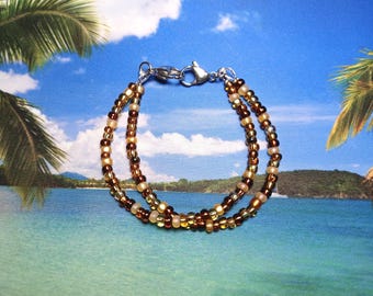 Tortoise Shell Inspired Interchangeable Medical Alert Replacement Bracelet - Double Strand - Fall Colors