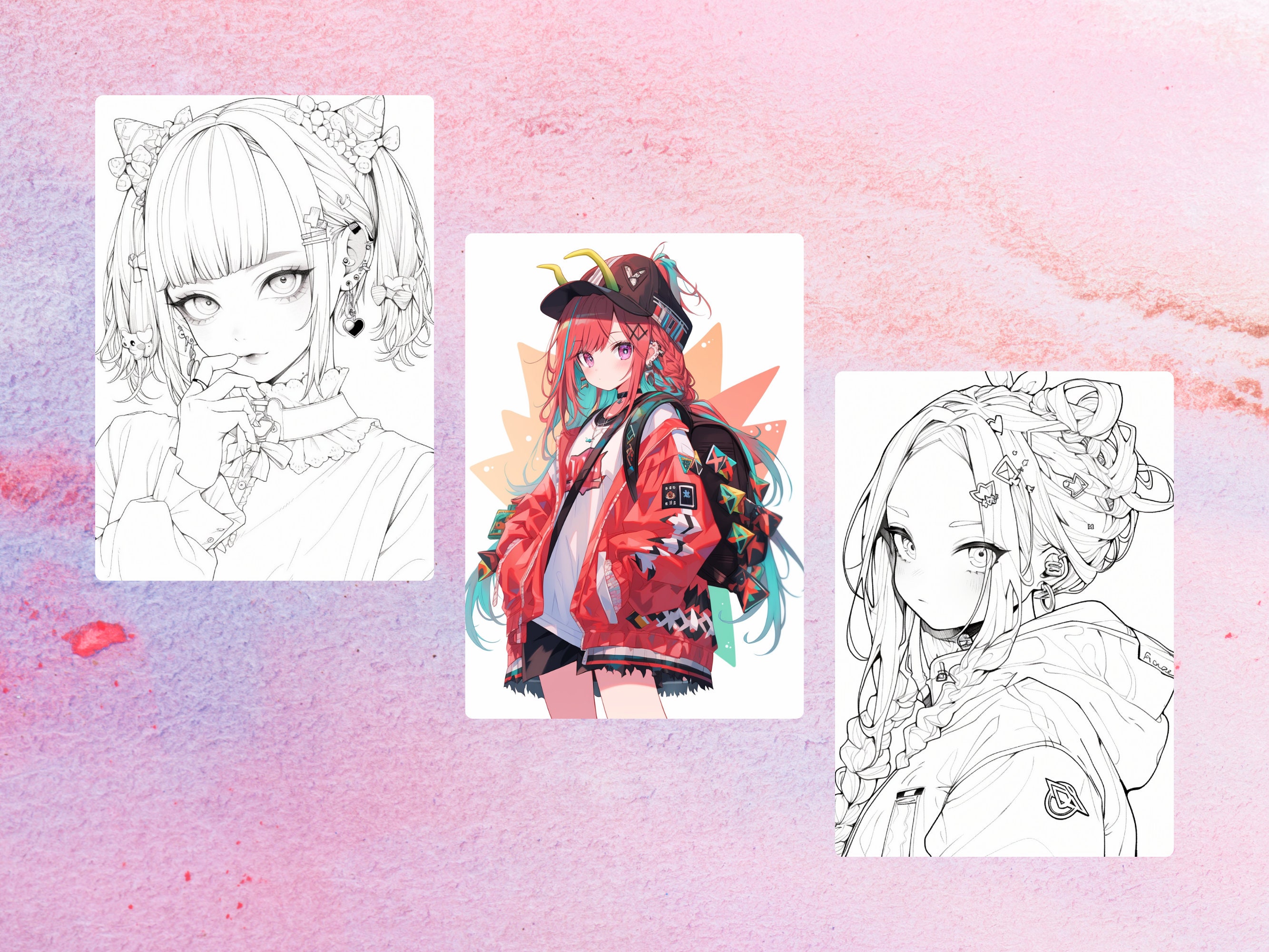 30 Decora Girls Anime Coloring Pages, Printable PDF, Instant Download