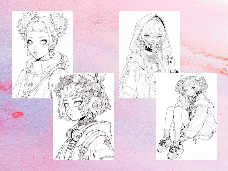 30 Decora Girls Anime Coloring Pages, Printable PDF, Instant Download
