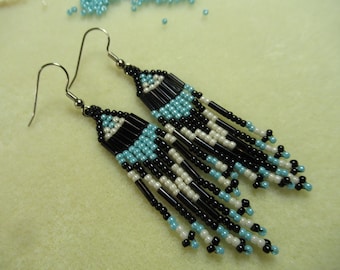Native American  style seed bead fringed earrings