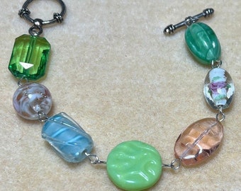 Handmade glass bead chained bracelet