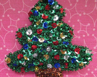 Christmas tree, hand beaded and sequined ornament, beaded tree ornament, handmade tree ornament