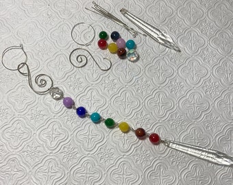 Chakra inspired suncatcher KIT, hand beaded stone suncatcher KIT vintage crystal suncatcher KIT