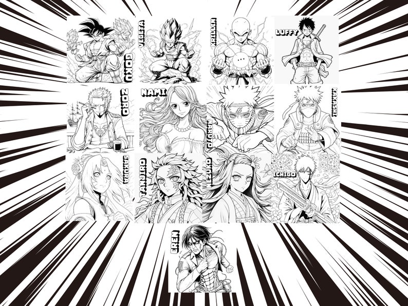 Iconic Anime Characters Coloring Pages Printable PDF Coloring Pages