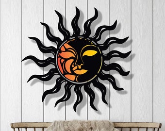 Mystical Sun and Moon Metal Wall Art: Boho Home Decor