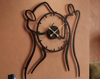 Abstract Faces Metal Wall Clock | Modern Artistic Large Wall Clock, Minimal Home Decor
