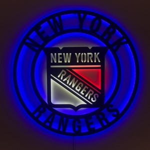 New York Rangers LED-Metallwand-Kunst-Zeichen, Hockey-Team beleuchtete Wanddekor, NHL Mann-Höhlendekor, Sportbar-LED-Schild, Geschenk für Hockey-Fans