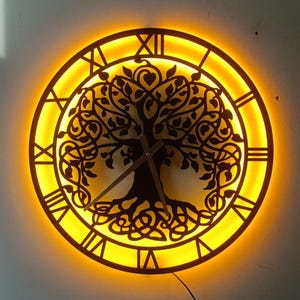 Tree of Life Metal Wall Clock, LED Light Option, Modern Celtic Wall Decor, Meaningful Gift for Home or Office