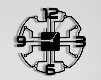 Modern Circuit Board Metal Wall Clock, Industrial Tech Art