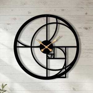 Fibonacci Spiral Wall Clock, Mathematical Metal Clock, Golden Ratio Art, Modern Geometry Wall Decor, Architect Office Gift