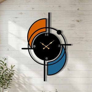Modern Geometric Metal Wall Clock, Mid Century Wall Clock, Color Block Clock, Contemporary Wall Decor, Handmade Clock Gift