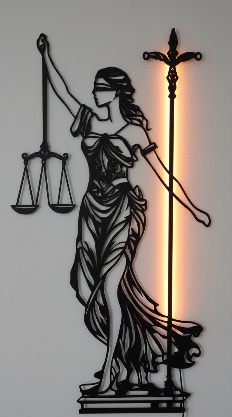 Lady Justice Metal Wall Art – Lawyer Office Decor With LED Lighted ...