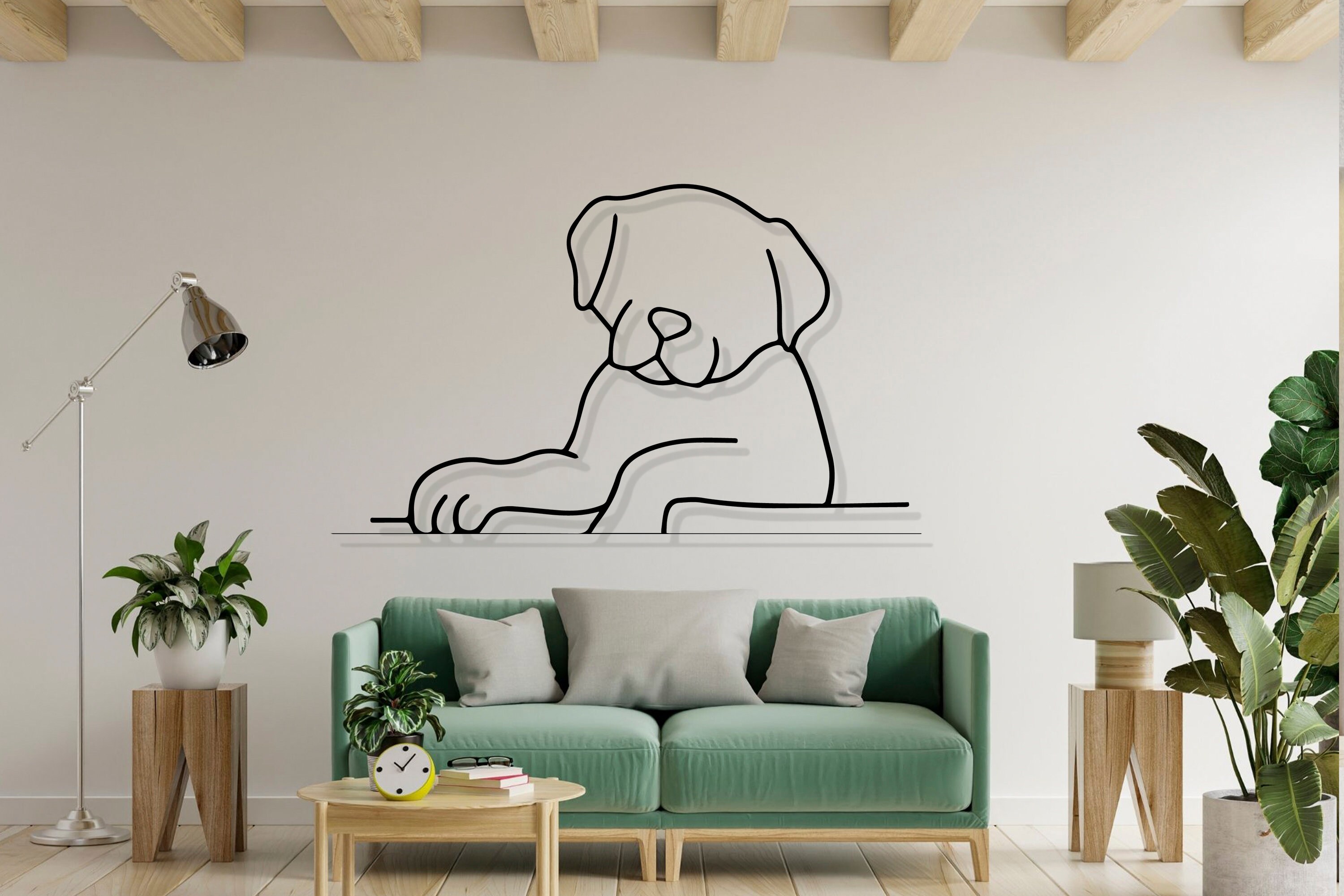 TTYGRHQ Minimalistische Hundewandskulptur Aus Metall – 25,4 X 20,3 Cm, Abstrakte Linienkunst Für Moderne Deko