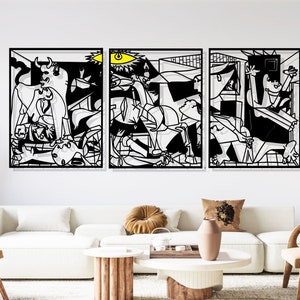 Guernica By Pablo Picasso Metal Wall Art, 3 Pcs Guernica, Picasso, Picasso Art, Wall Art, Wall Decor, Room Decor, Home Decor, Line Art