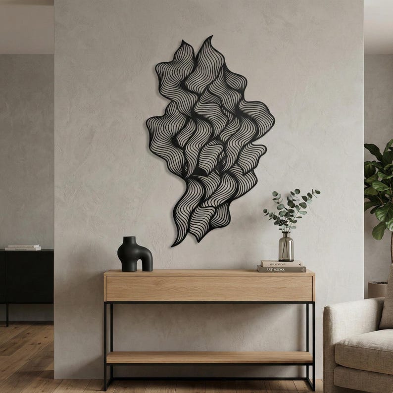 Abstract Flow Metal Wall Art | Modern Line Art Wall Decor | Minimalist ...