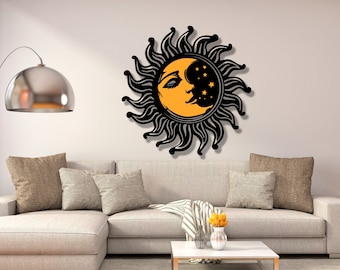 Sun and Moon Metal Wall Art: Coastal Boho Decor