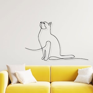 Cat Metal Line Decor, Cat Metal Wall Art, Luxury Cat Metal Wall Art for Bedroom Decor, Cute Kitty Metal Wall Hangings for Cat Lovers Gift