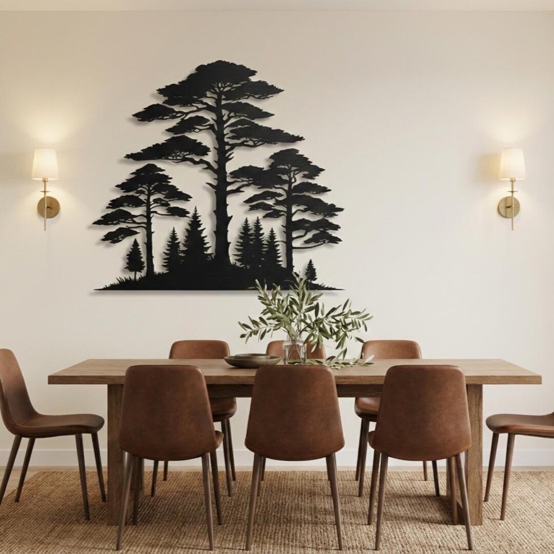 Forest Tree Metal Wall Art, Nature Inspired Metal Wall Decor, Pine Tree ...