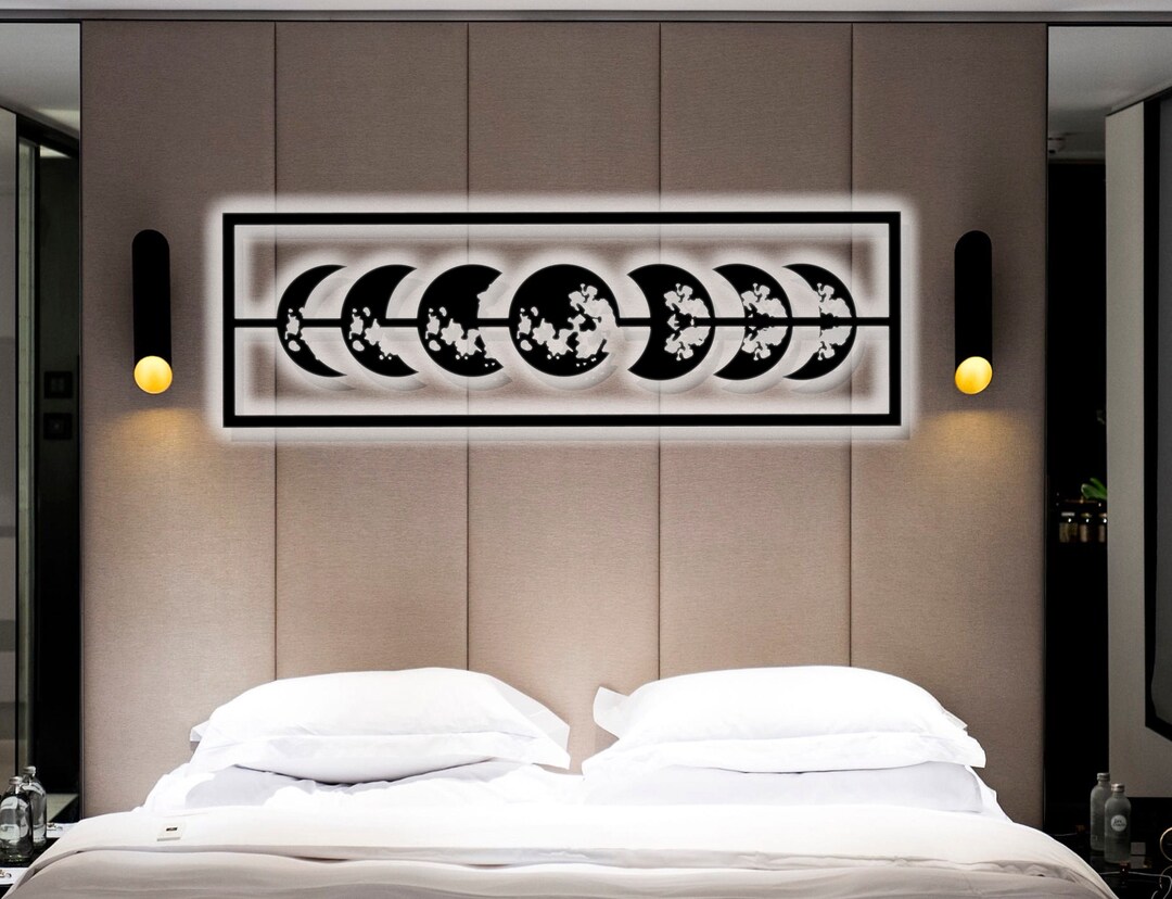 LED Moon Phases Metal Wall Art: Modern Celestial Decor - Etsy