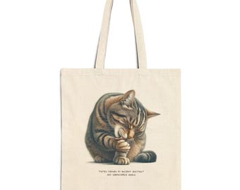 Custom Tabby Cat Design Shopping Tote | Domestic Shorthair Cat Art Cotton Canvas Bag | Cute Hand Drawing Shoulder Bag | Pet Lovers Gift