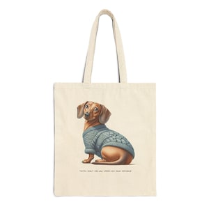 Custom Dachshund Drawing Shopping Tote | Original Dog Art Cotton Canvas Bag | Fun, Cute Hand Drawing Shoulder Bag | Pet, Dogs Lovers Gift